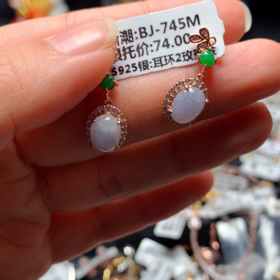 翡翠戒指银S925镶嵌耳坠