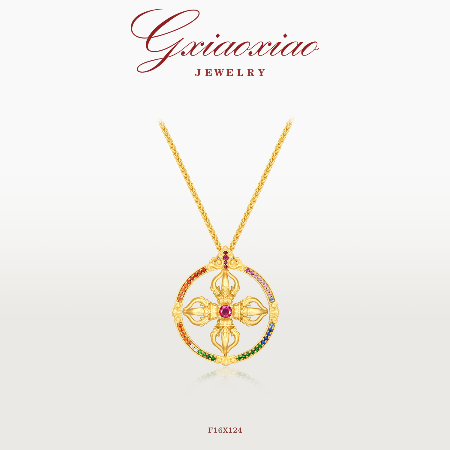 G XIAOXIAO 镀K金【梵彩金刚杵】新中式气质复古高级项链 F16X124