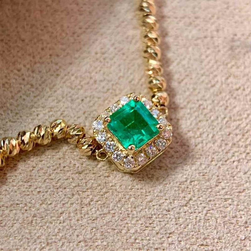 8囍珠宝 18k金 0.35ct 祖母绿手链 潘杰希尔 舒适简单 复古精致感
