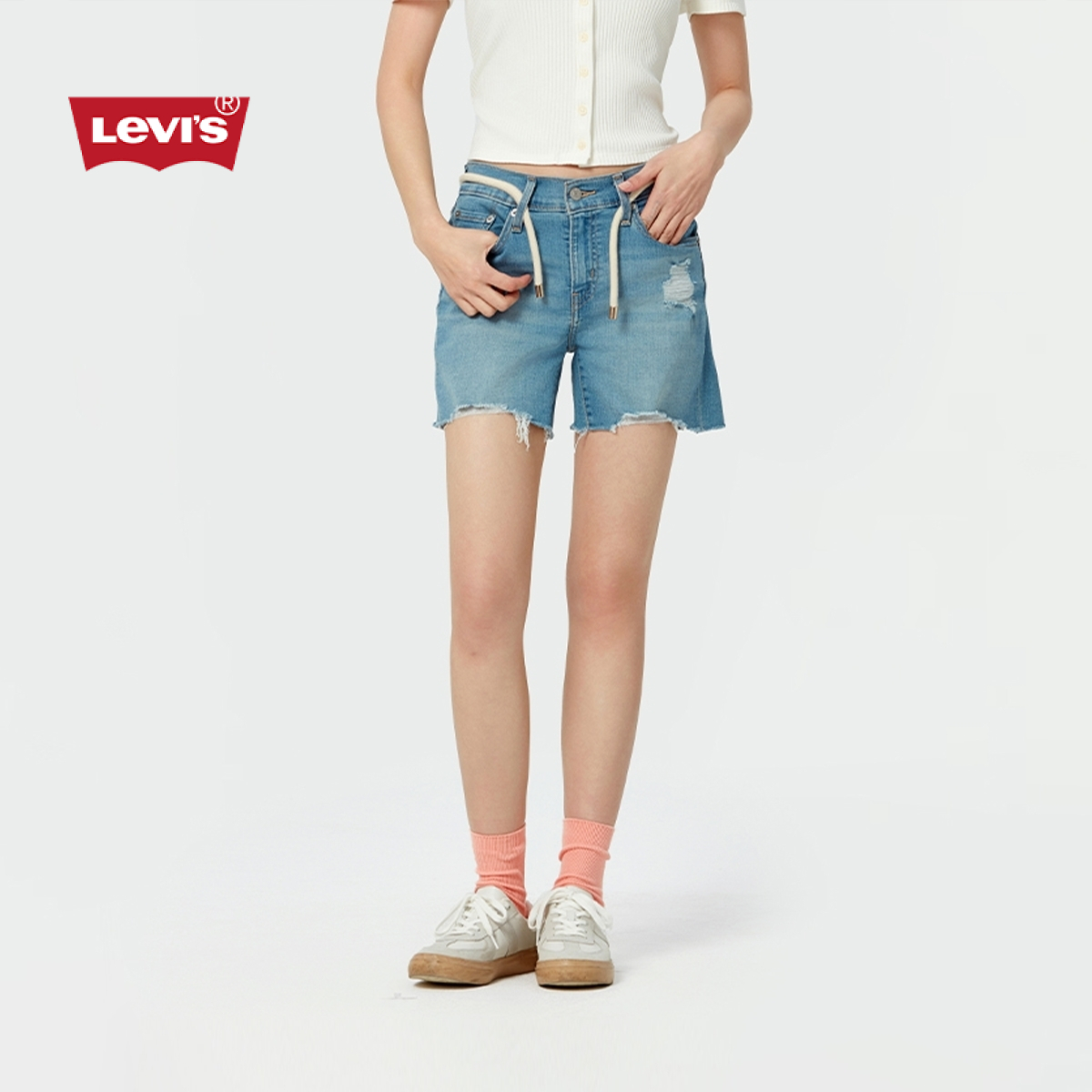 Levi's李维斯夏季女士修身直筒简约美式复古牛仔热裤短裤29965