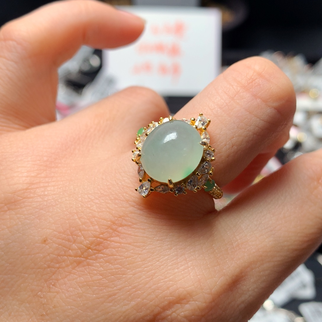 翡翠戒指银S925镶嵌戒指