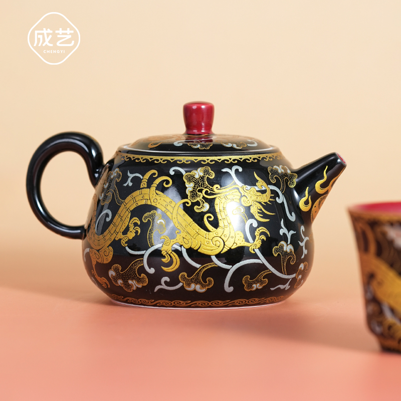 金银龙高端功夫茶具一人独饮小茶具精美泡茶茶壶陶瓷描金壶龙壶