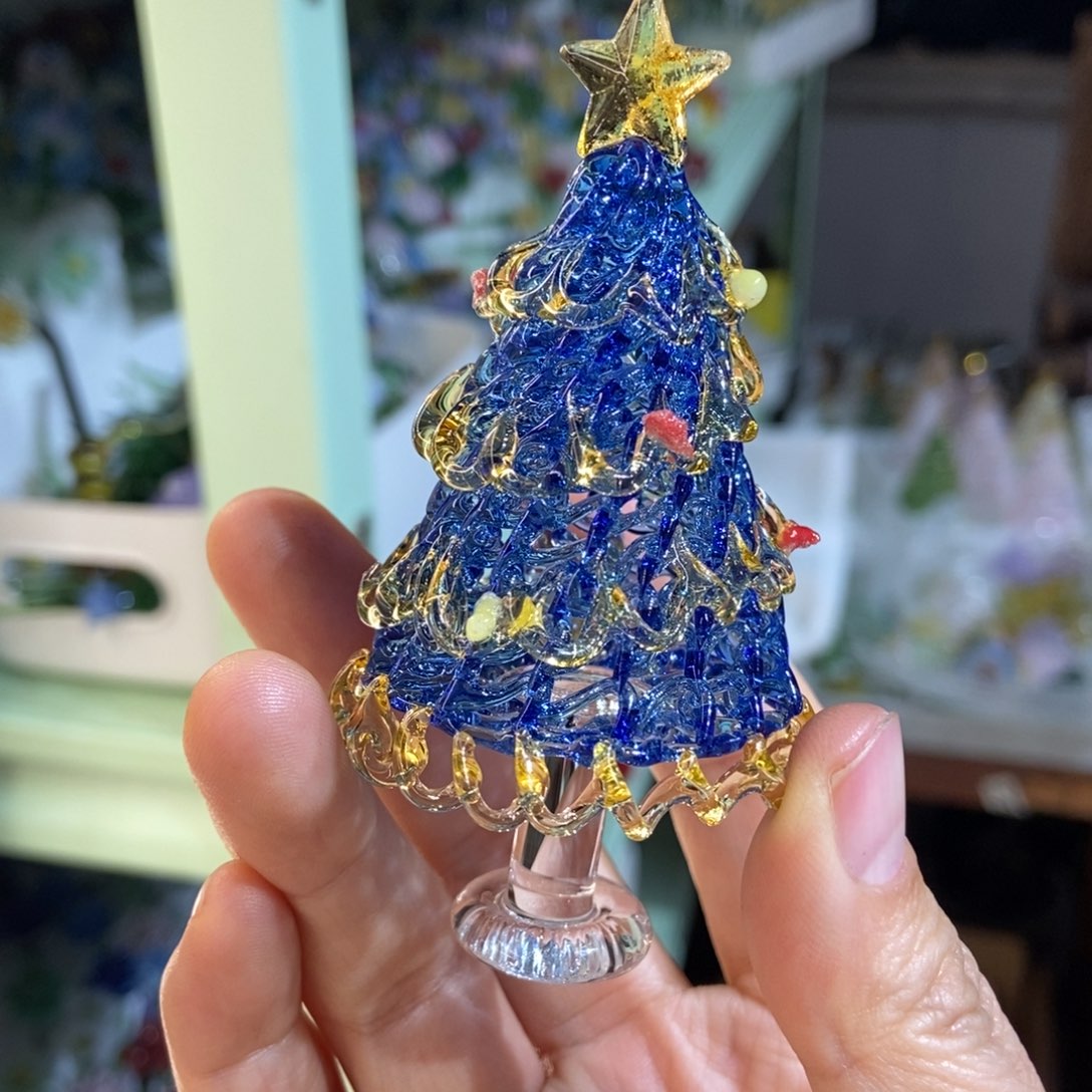 今***困琉璃手工艺品蓝金陶瓷底座