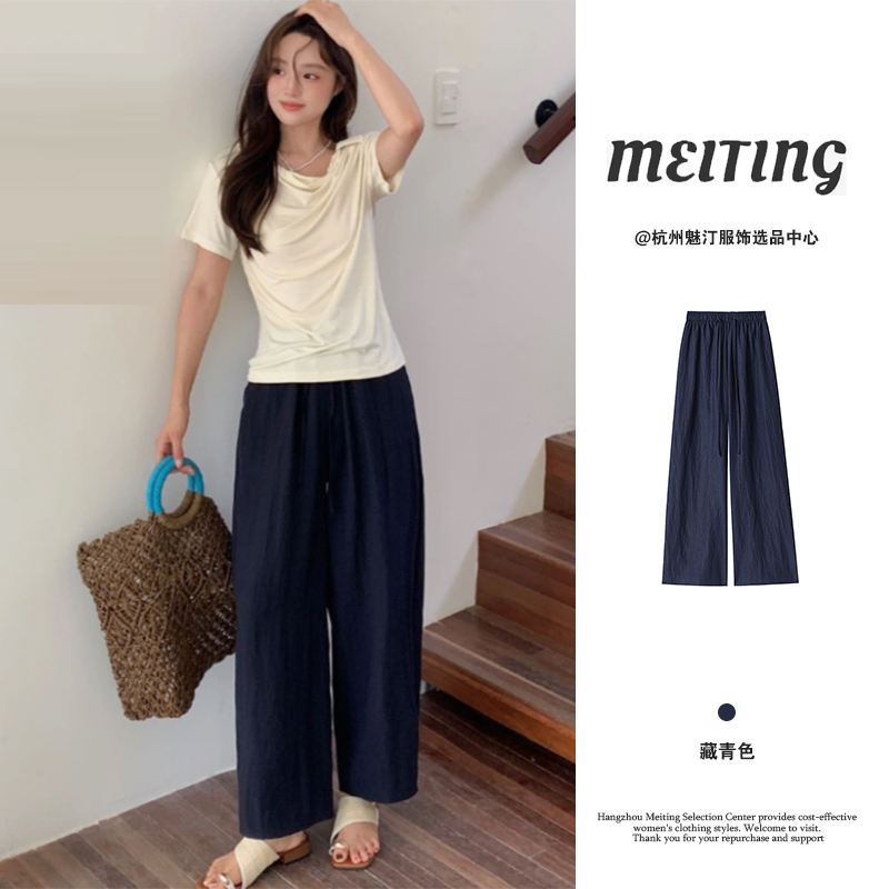 天丝亚麻直筒裤女宽松直筒休闲小个子显瘦九分阔腿裤麻料裤子LC13