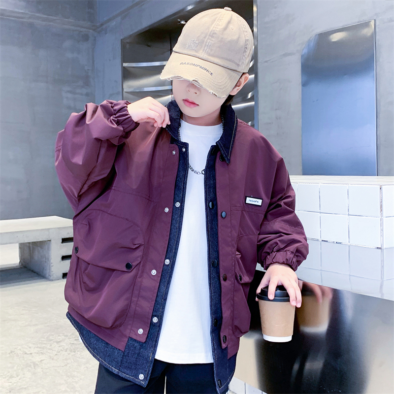 儿童装男童秋装假两件外套2025新款中大童春秋款男孩秋季痞帅夹克