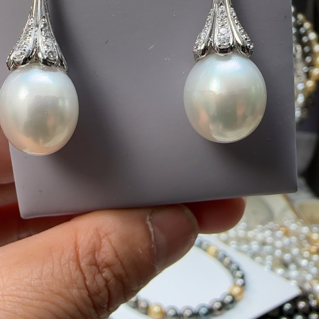 海水珍珠耳饰银S925镶嵌