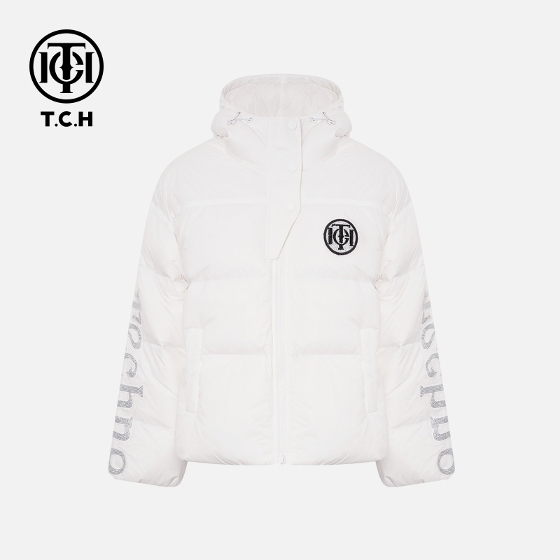 TCH【高绒子含量】90%绒子冬款烫钻白色连帽羽绒外套T75C19E9008