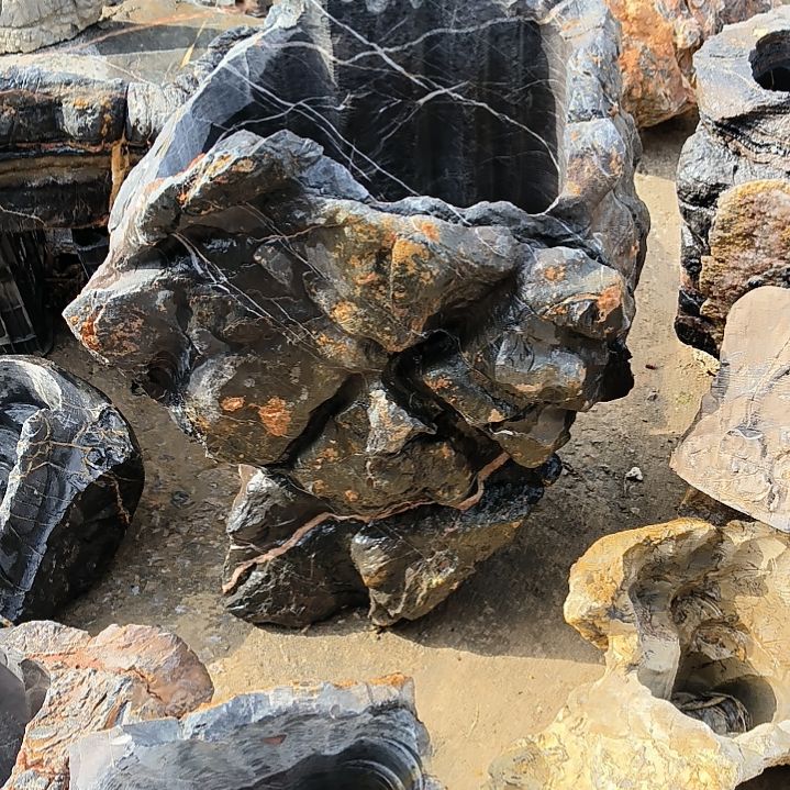 红陶丝**含灵璧石花盆造景盆