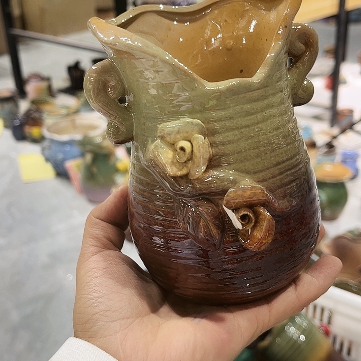 瓷片花盆多肉植物艺术品