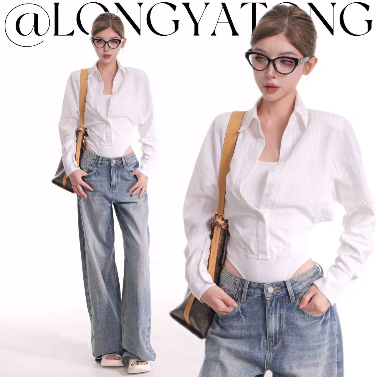 龙牙童推荐【连体假两件】显瘦气质女款外穿韩系连体衬衫小众设计感