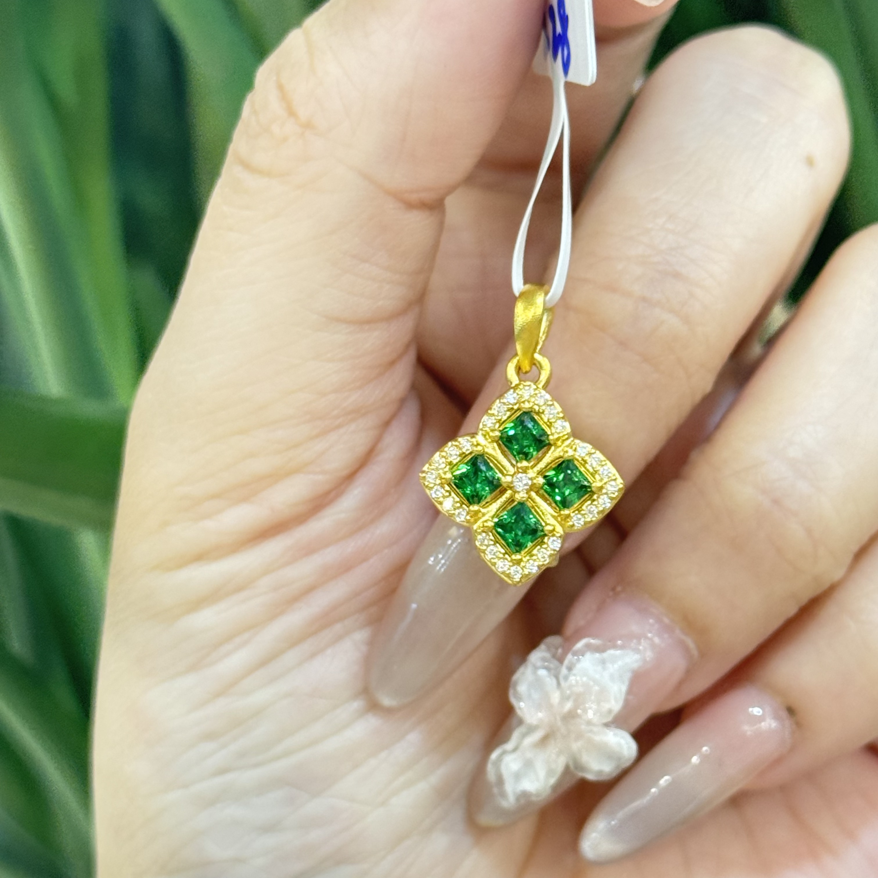 Y【绿布布点钻吊坠】--足金999精工5D（点钻附加228/168）