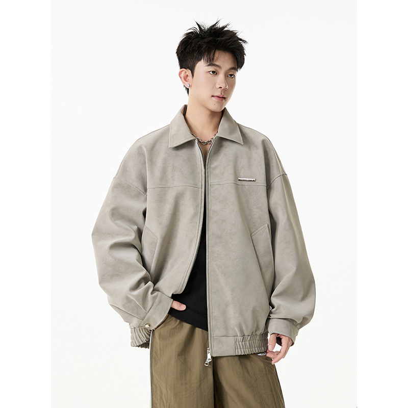 机车夹克外套男士秋季新款潮牌宽松痞帅皮衣翻领加棉加厚百搭上衣