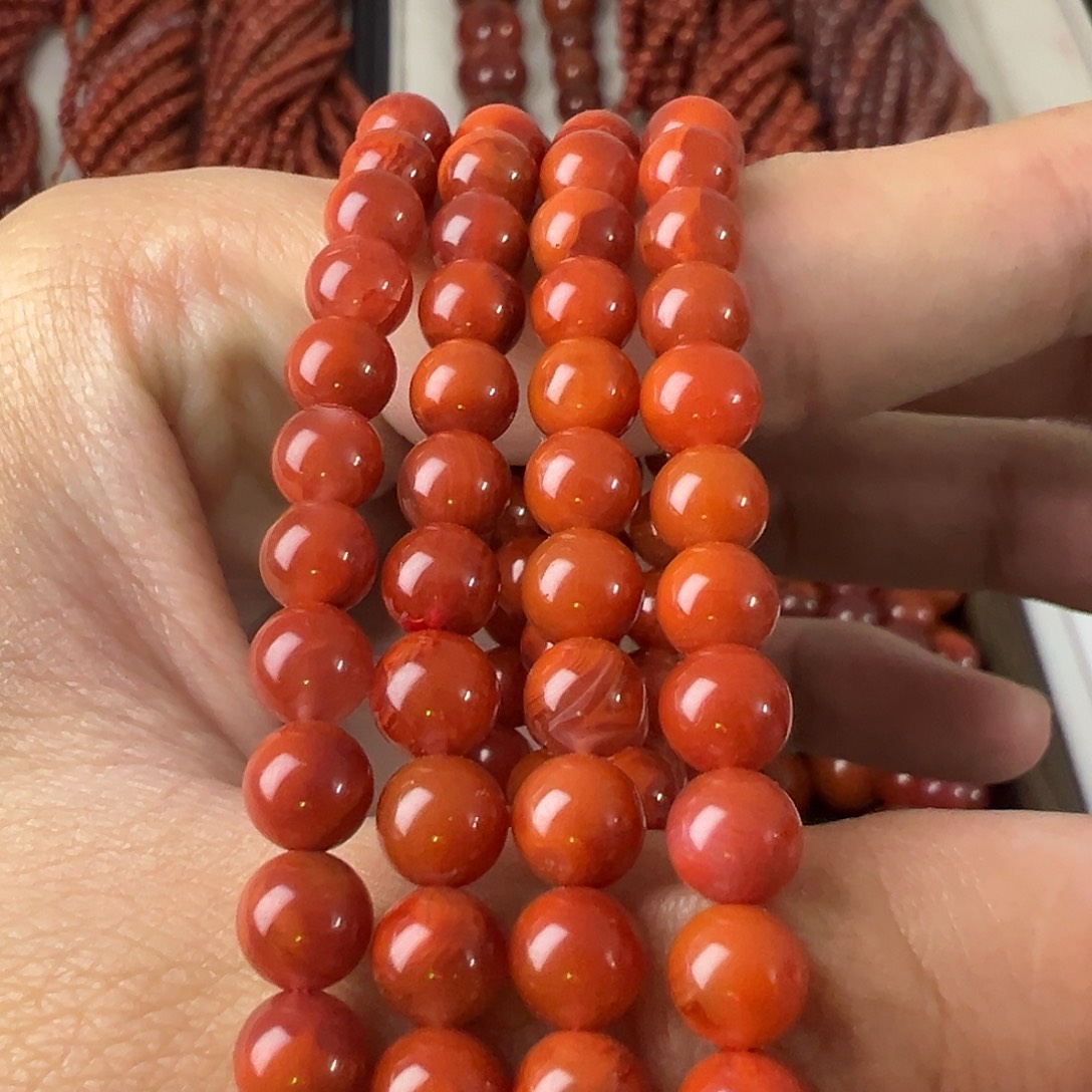 南红玛瑙未镶嵌手链双色卡6柿子红火焰
