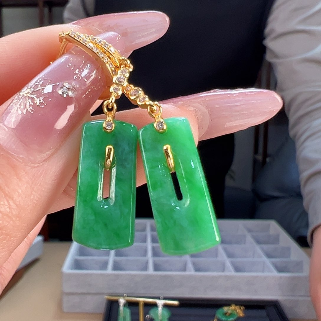 翡翠耳饰银S925镶嵌耳环11