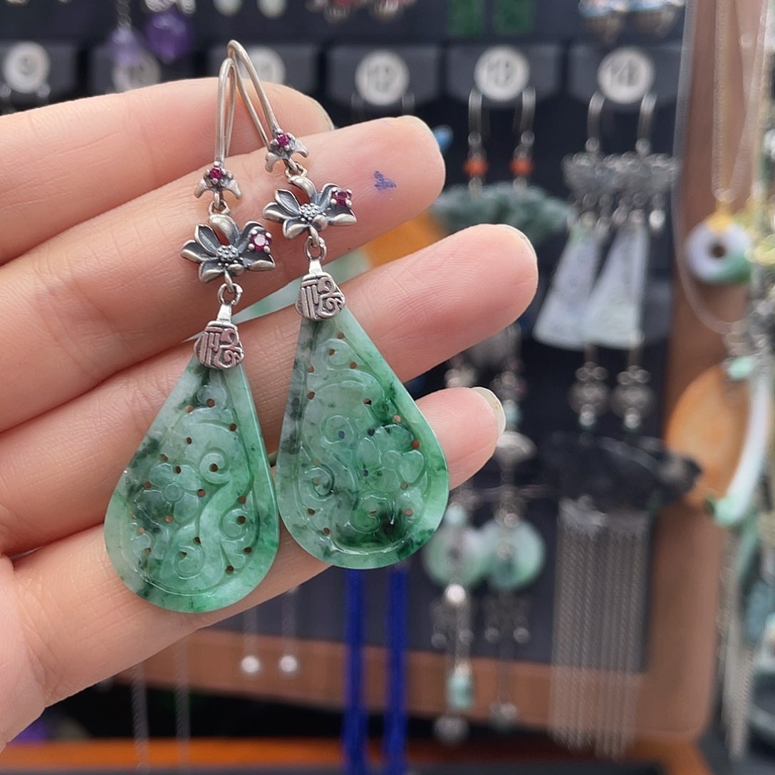 翡翠银S925镶嵌耳饰如*锁761hhhbhn