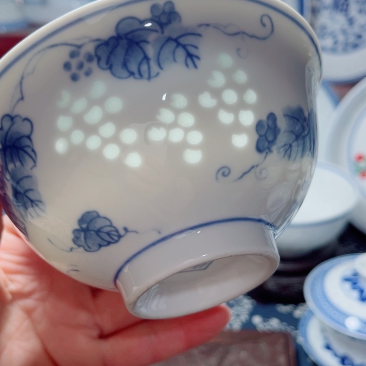 青花玲珑5寸饭碗葡萄