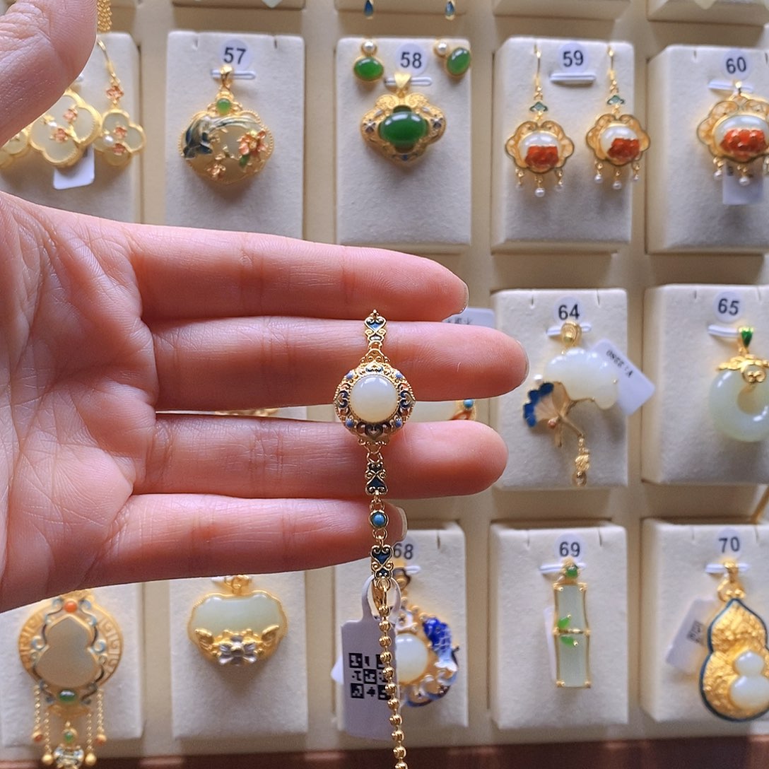 和田玉颈饰银S925镶嵌