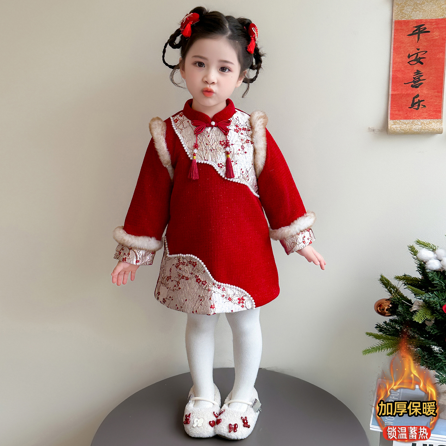 女童加厚年服旗袍裙冬装2025新款儿童超好看国风连衣裙宝宝新年服