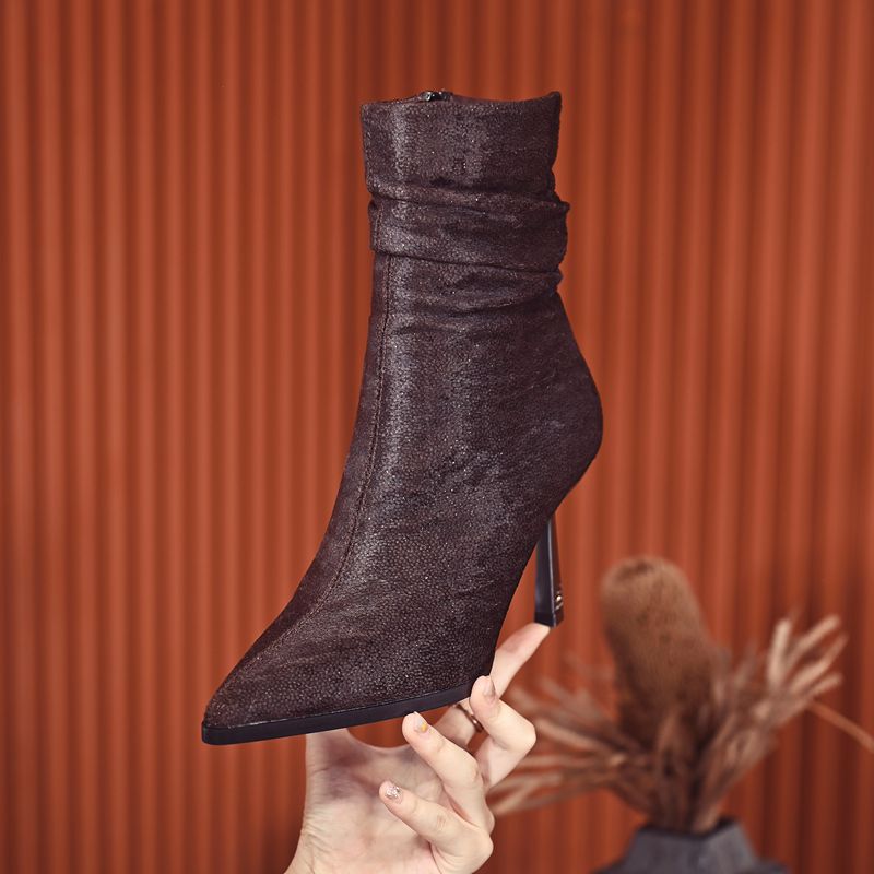 【DUOSI】9cm尖头性感时装靴细跟单靴气质女靴秋冬高跟短靴D689M