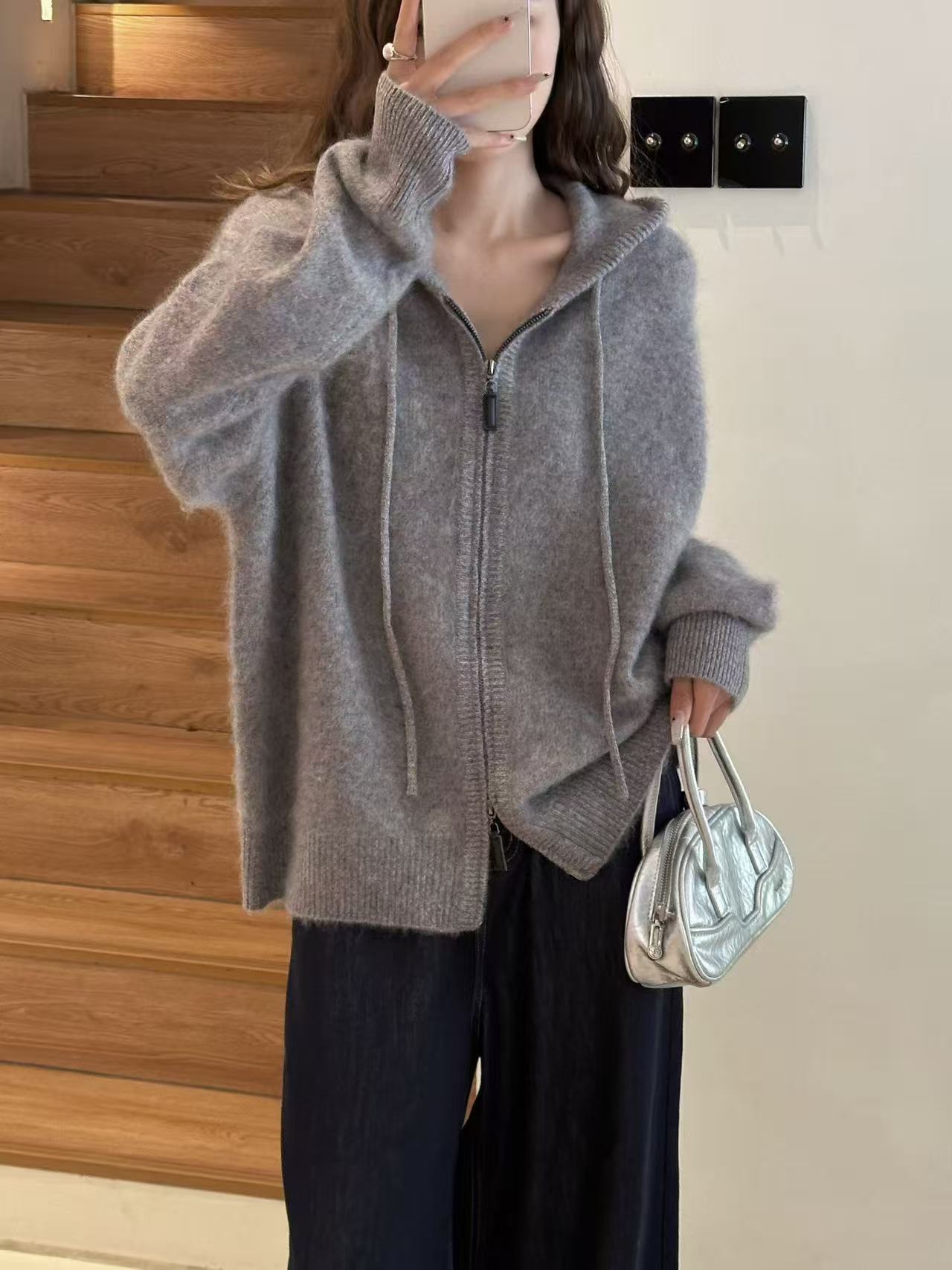 秋冬休闲百搭羊毛拉绒女士保暖连帽宽松型25-2766