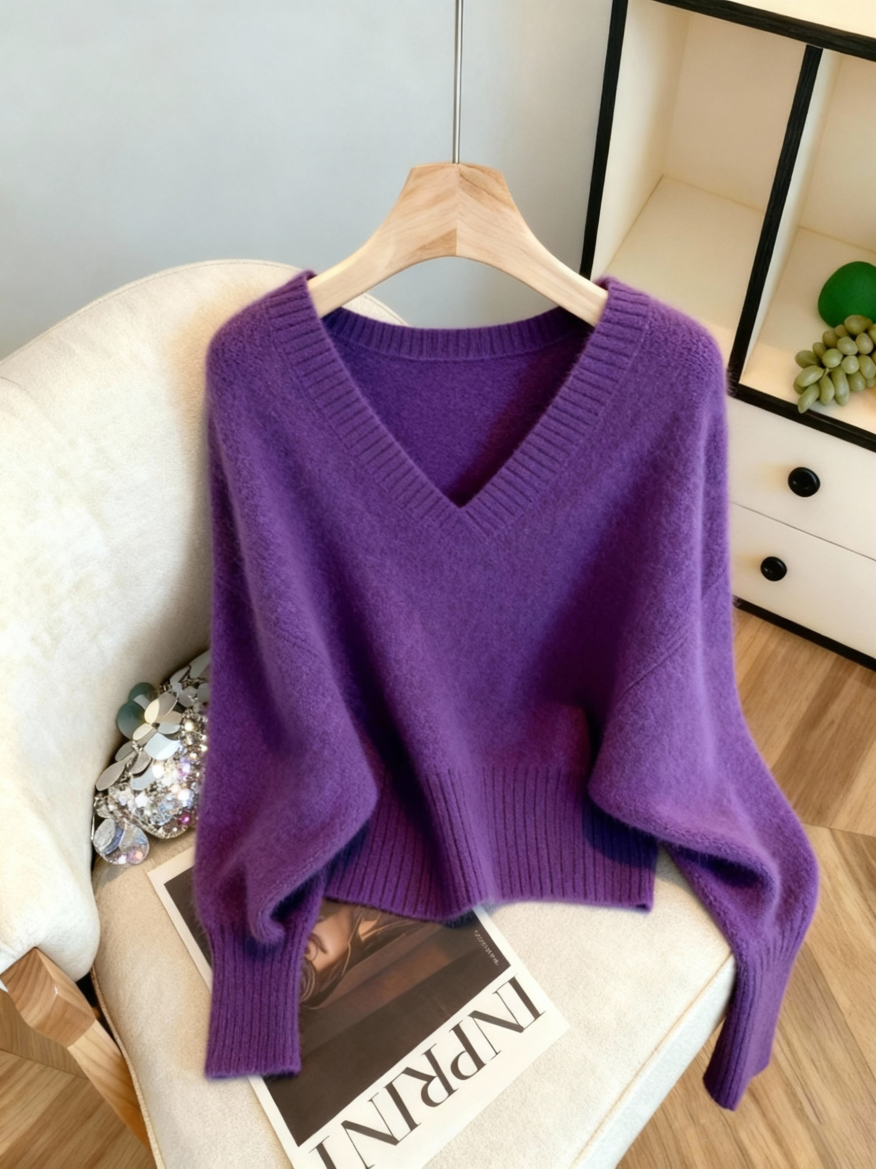 法式高级感独特漂亮紫色毛针织衫2025秋冬新款温柔风气质显瘦毛衣