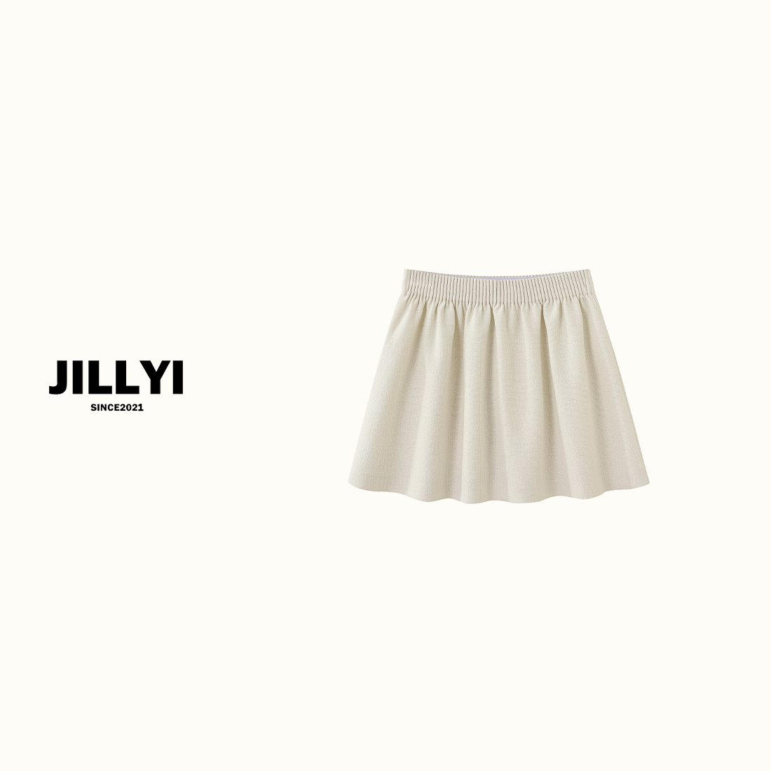 jillyi【奶油泡芙】黑白两色高腰简约休闲风半身裙纯色百搭