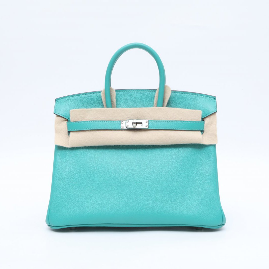 99新 Hermes/爱马仕 小花6枫Birkin 25 维罗纳绿 TN皮 Y刻 银扣包