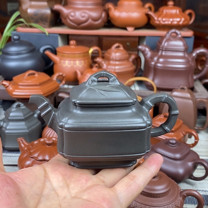 紫砂茶壶四方竹鼓200cc原矿古天青紫砂双十一特价