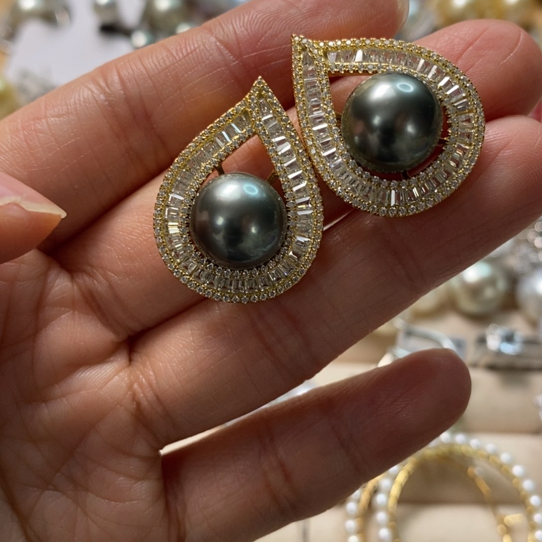 海水珍珠耳饰银S925镶嵌
