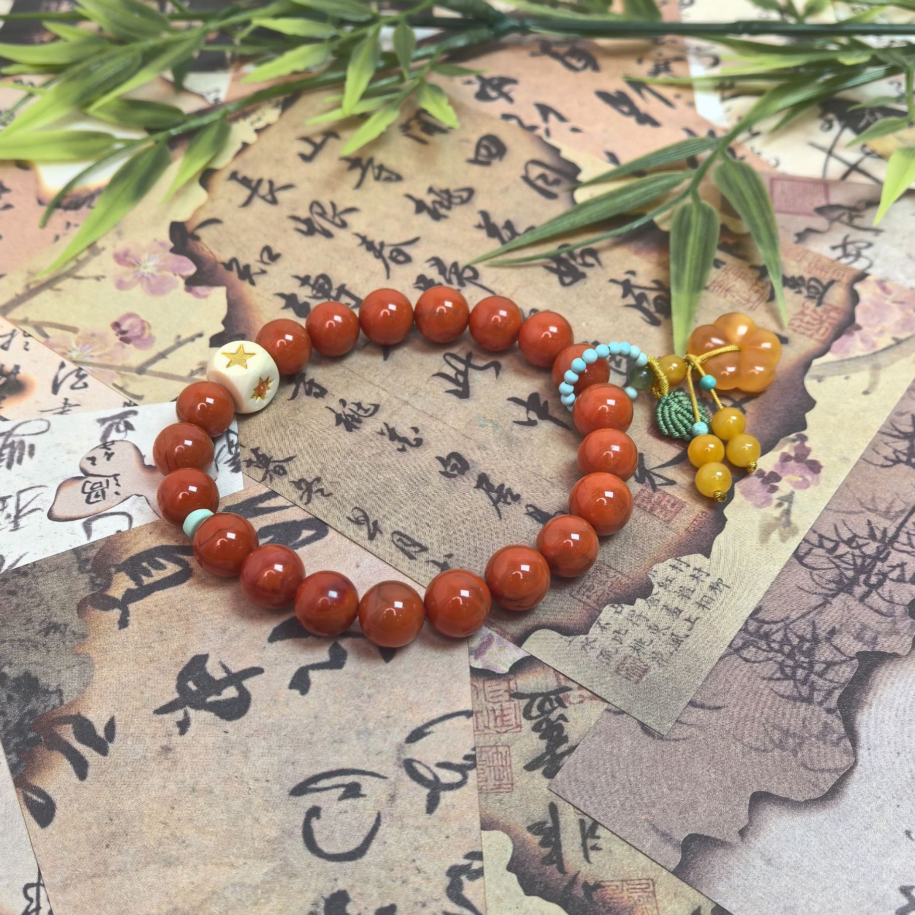 【蜜语.周年庆限定】原矿天然 南红卡9mm+ 日月星辰小花提溜手串