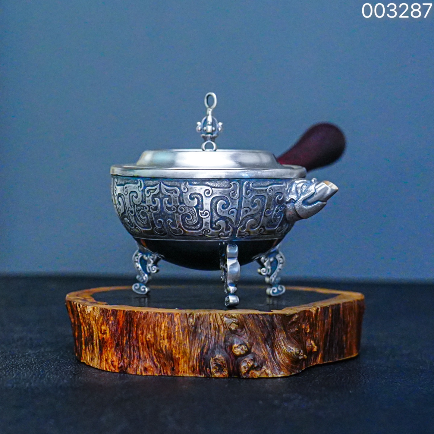 足银玻璃银制品 【半山工坊】董中豪大师制三足饕餮侧把泡茶壶
