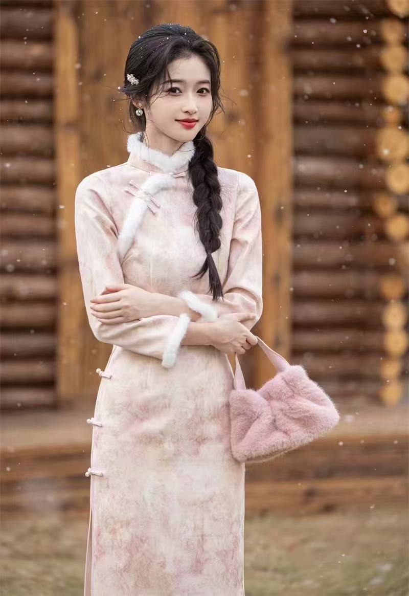 【似水】上上签冬季新款新中式气质修身旗袍日常复古优雅中国风加厚