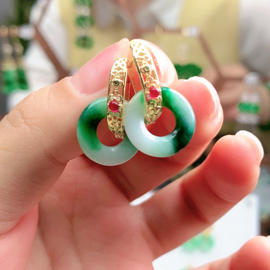 翡翠耳饰银S925镶嵌耳饰