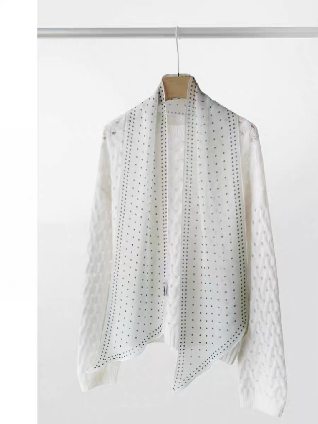  [黑色波点]夏季清爽透气薄款乔其纱时尚百搭小长巾丝巾