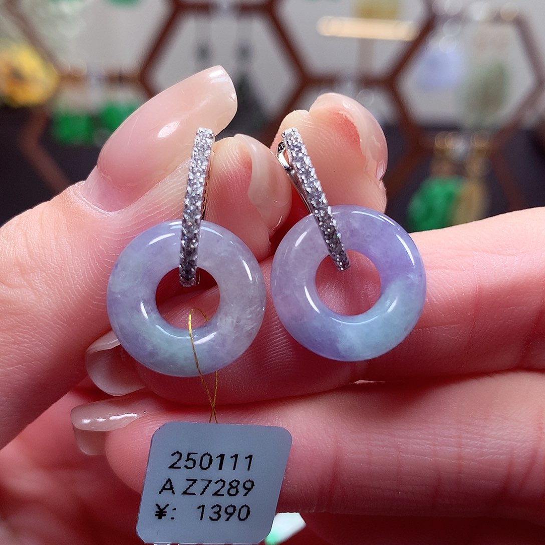 翡翠耳饰银S925镶嵌天然翡翠