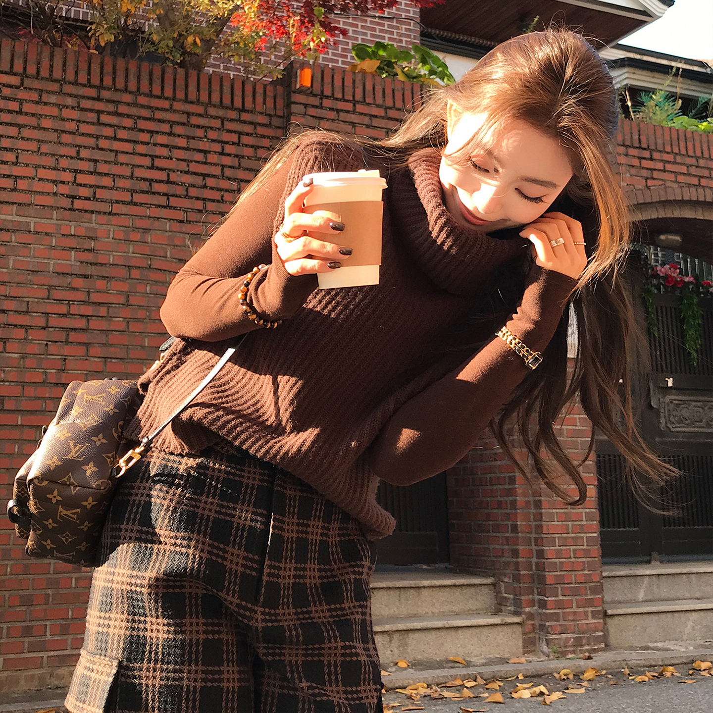 “高智感”羊绒真丝羊毛/100羊毛 韩女叠穿高领粗针针织衫