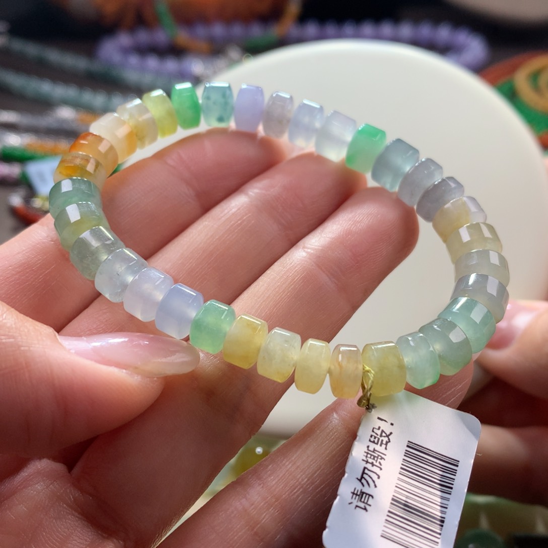 翡翠未镶嵌颈饰冰润幻彩桶珠卡7-8