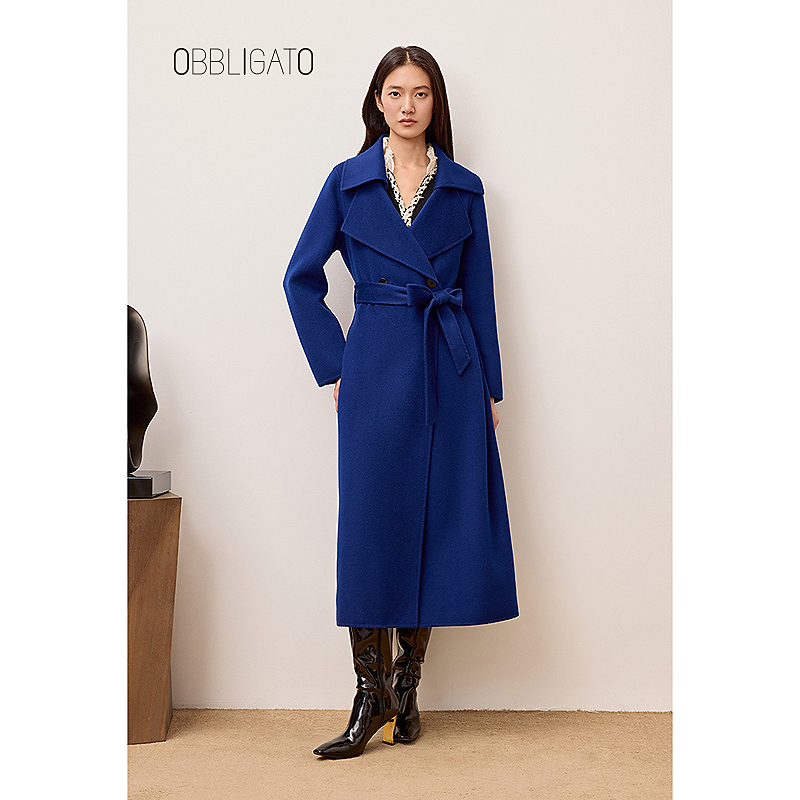 OBBLIGATO奥丽嘉朵1C65580150专选2025冬季新品绑带绵羊毛大衣