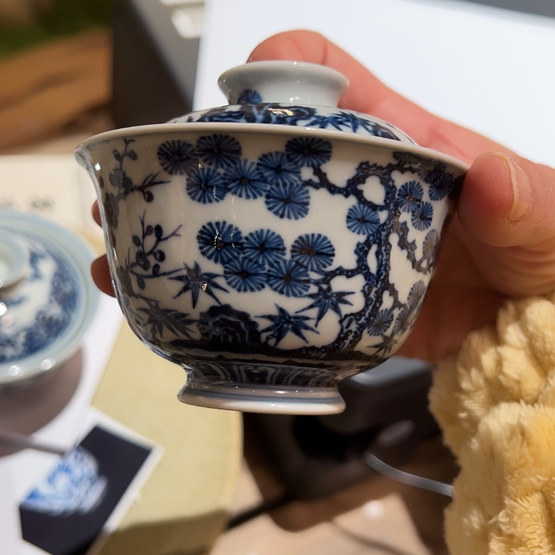 微瑕不晓堂柴窑岁寒三友盖碗