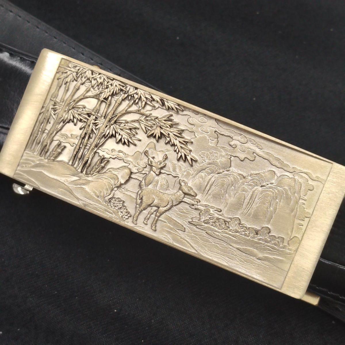 定制实心黄铜自动扣山水皮带头实心裤带头腰带扣10x4.0内径3.5