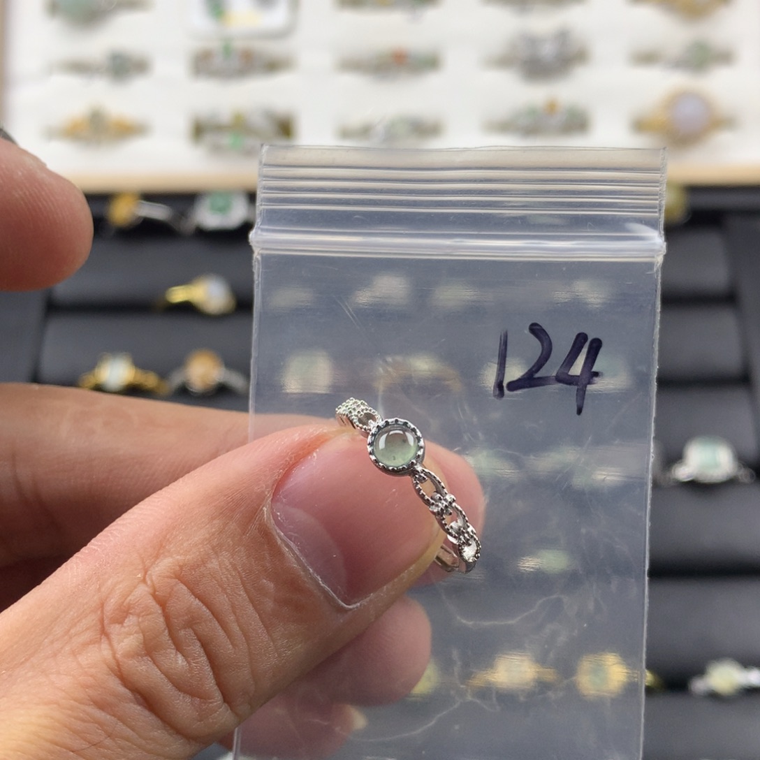 *****翡翠银S925镀金镶嵌戒指124