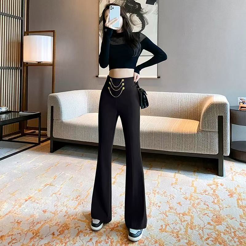 【晨浠定制】新款时尚气质显瘦高腰垂感微喇裤688