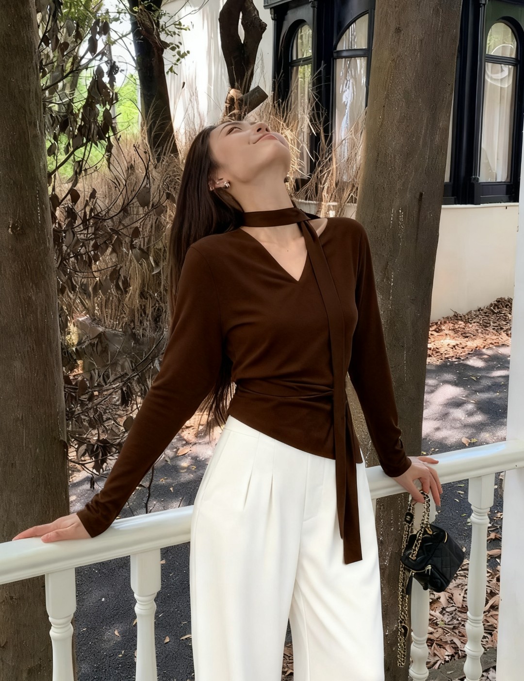 加绒加厚小众设计款蝙蝠袖V领T恤2025秋冬新款长袖净色简约上衣