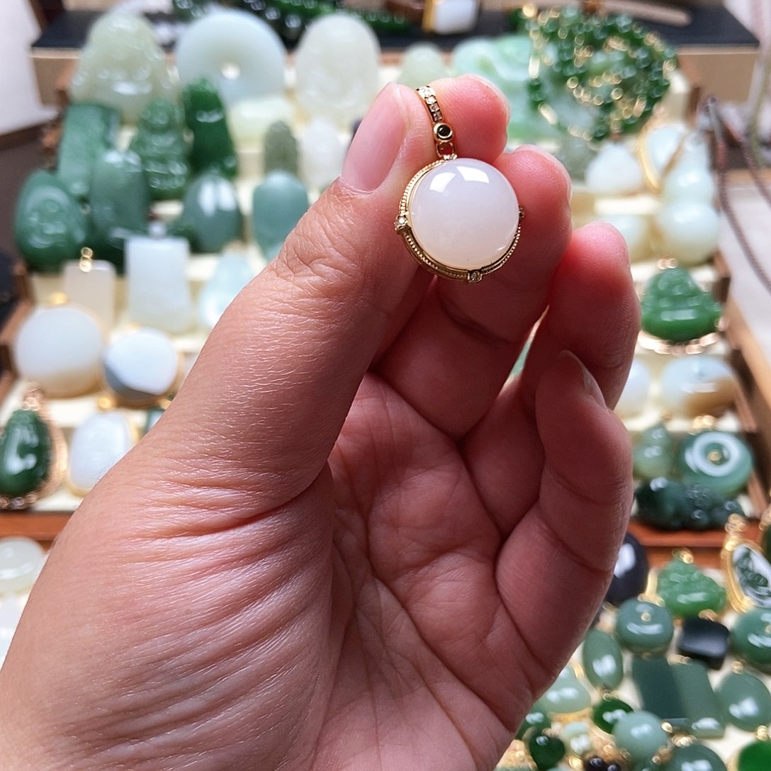 和田玉银S925镶嵌吊坠(不含链)