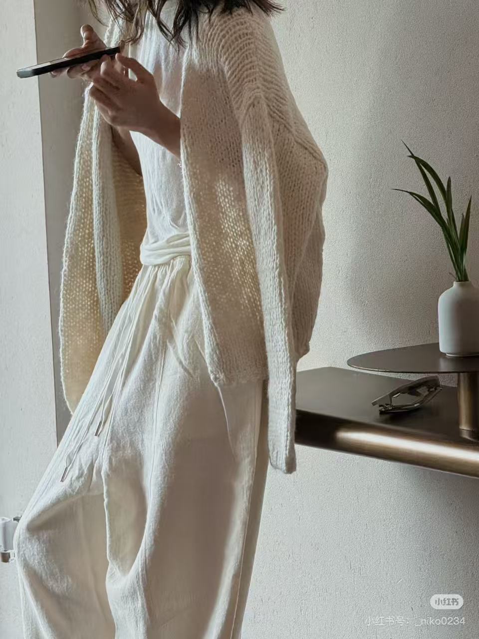 纯色慵懒风针织少女风时尚套装开衫气质休闲风镂空