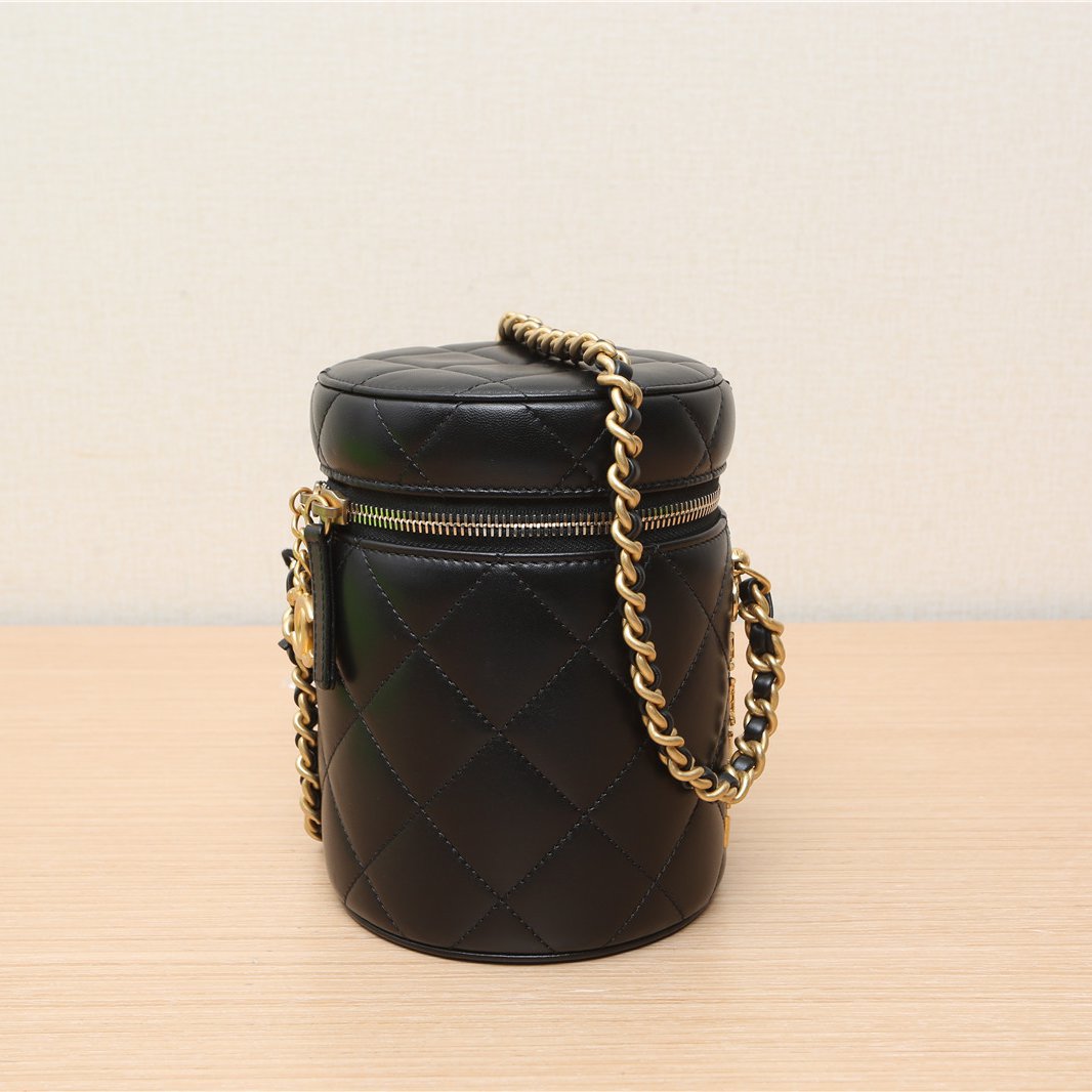 99新 Chanel/香奈儿 小花双双 21秋冬 链条圆桶包 黑色 芯片开