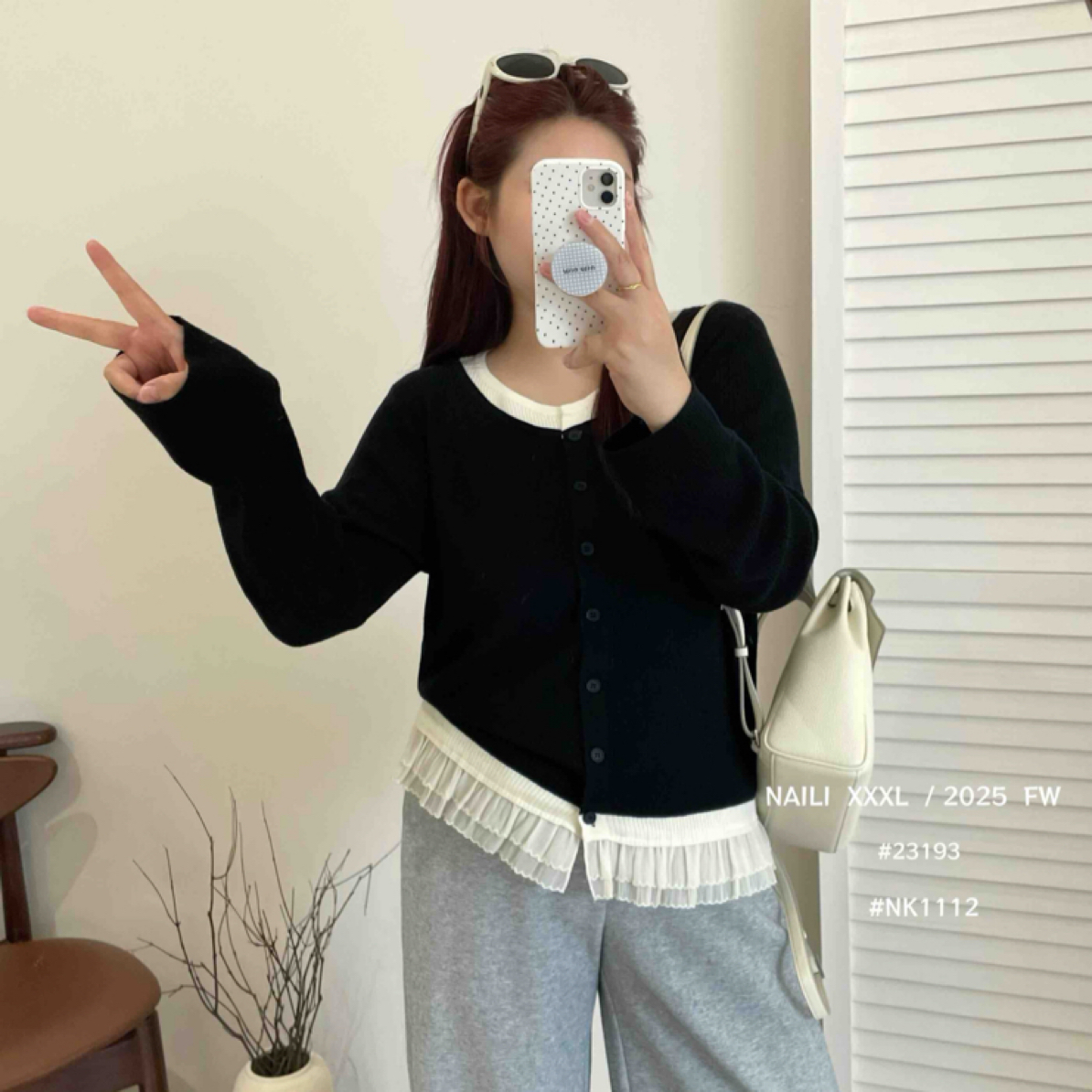 (晓晓家)针织圆领拼接假两件秋冬韩版针织开衫衫