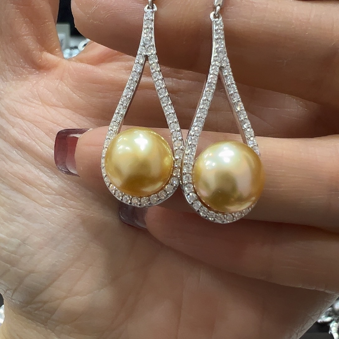 海水珍珠耳饰银S925镶嵌