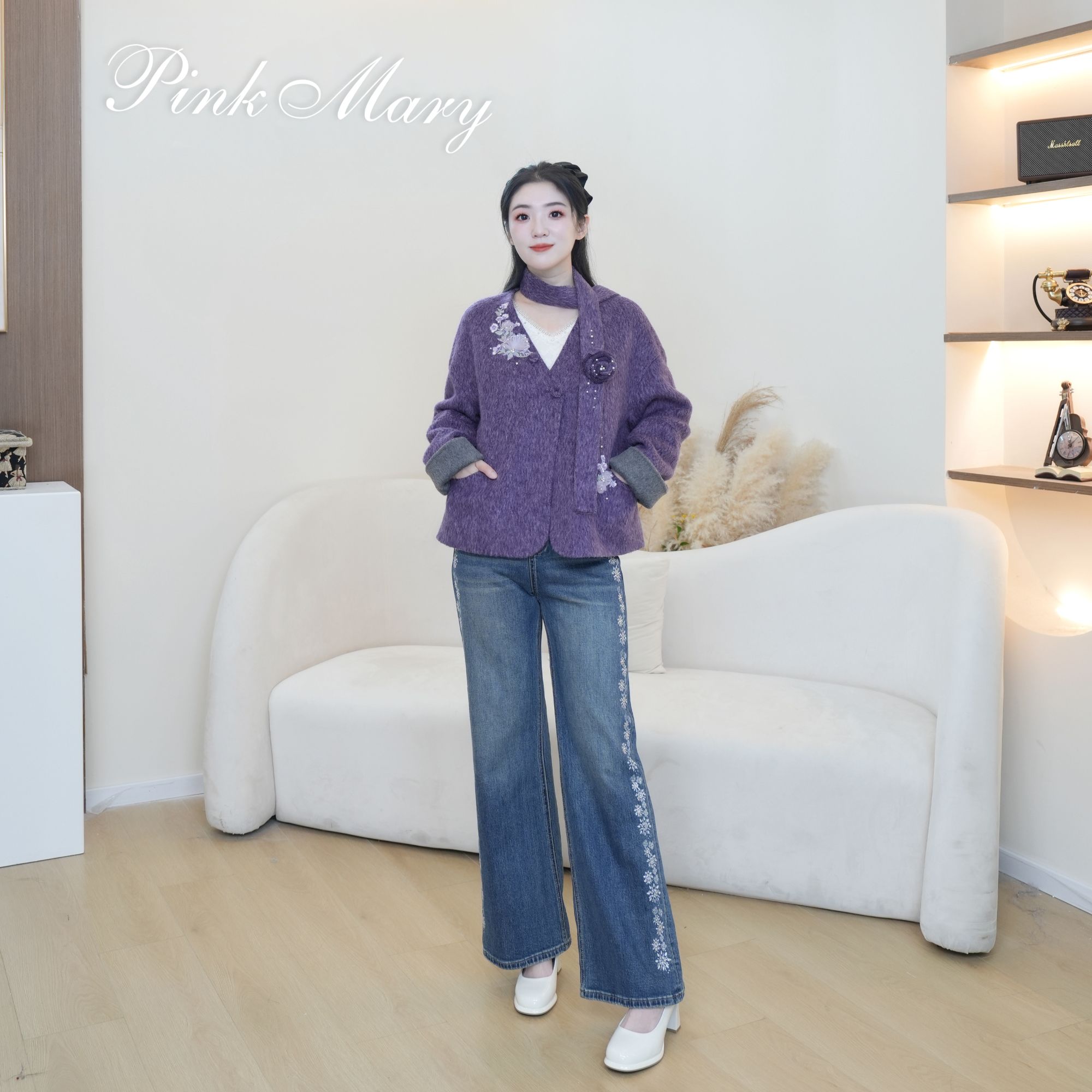 Pink Mary/粉红玛琍新中式羊驼毛短大衣时尚秋冬PMDOW6001