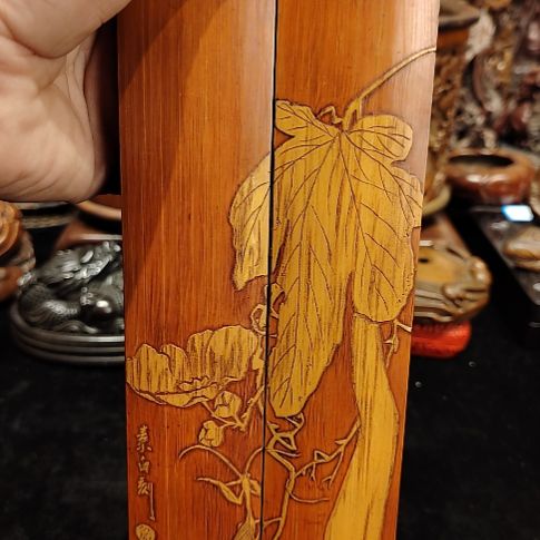 雄***。竹竹雕留青文房镇尺一对